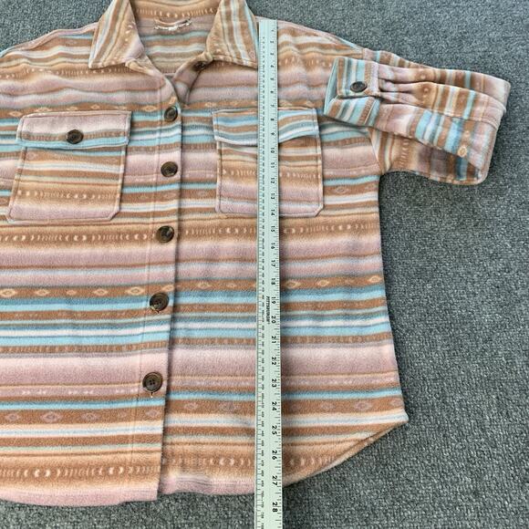 Pink Rose Fleece Shirt Women’s XL Aztec Geometric Pattern Button Up Brown Blue - Picture 7 of 9